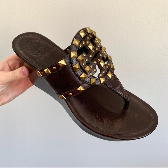 Tory Burch Brown Studded Marissa Wedges - Picture 4 of 8